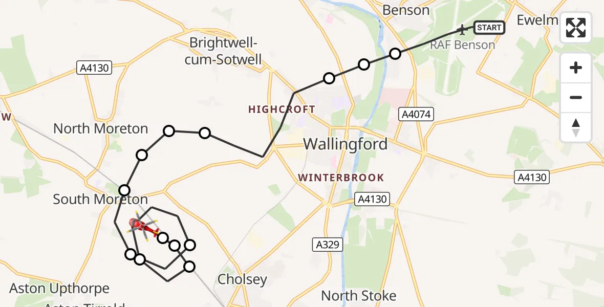 Flight route Air Ambulance Helicopter RAF Benson - Cholsey, 13 September 2026, 09:02