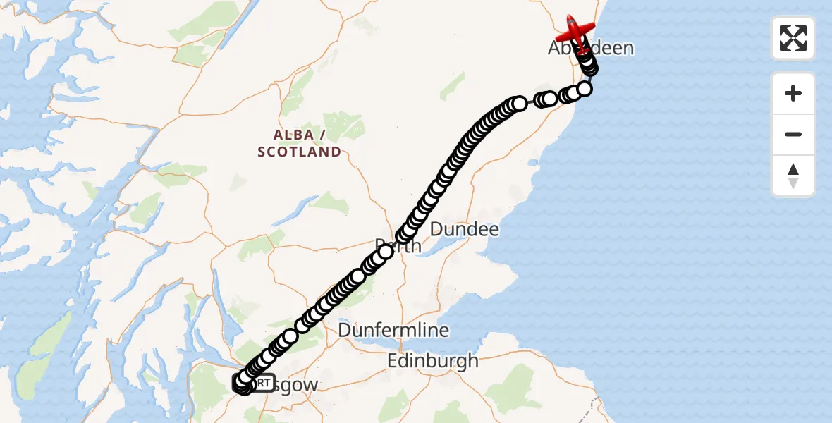 Flight route Air Ambulance Aircraft Glasgow Airport - Aberdeen International Airport, 13 September 2026, 09:39
