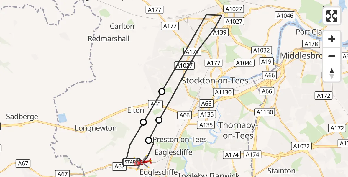 Flight route Air Ambulance Helicopter Egglescliffe - Egglescliffe, 13 September 2026, 09:58