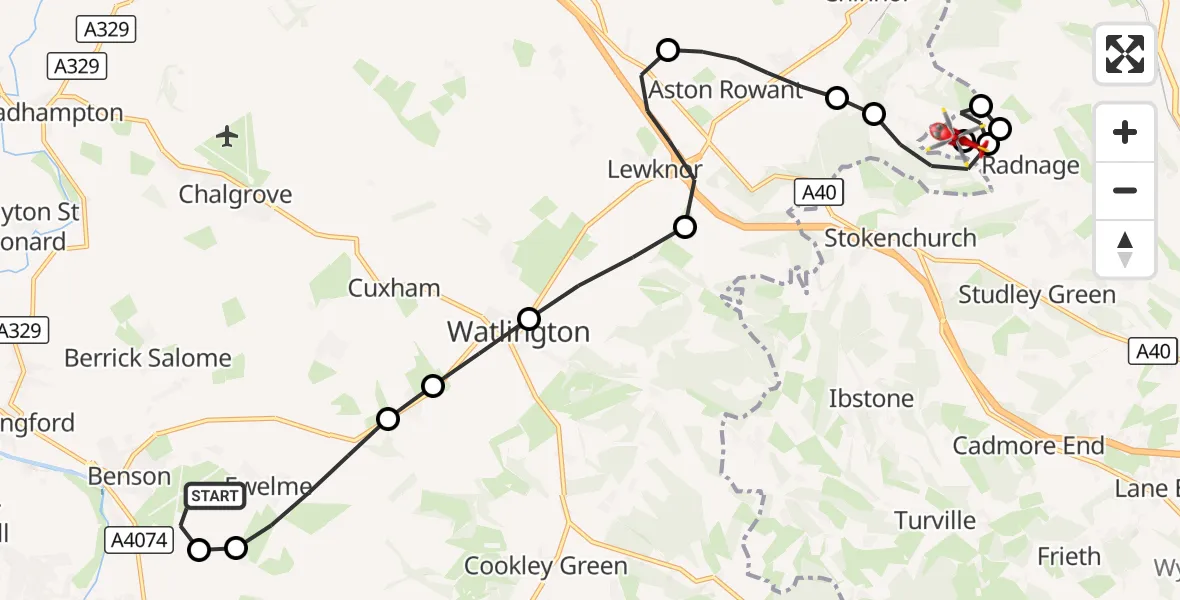 Flight route Air Ambulance Helicopter RAF Benson - South Oxfordshire, 13 September 2026, 11:25