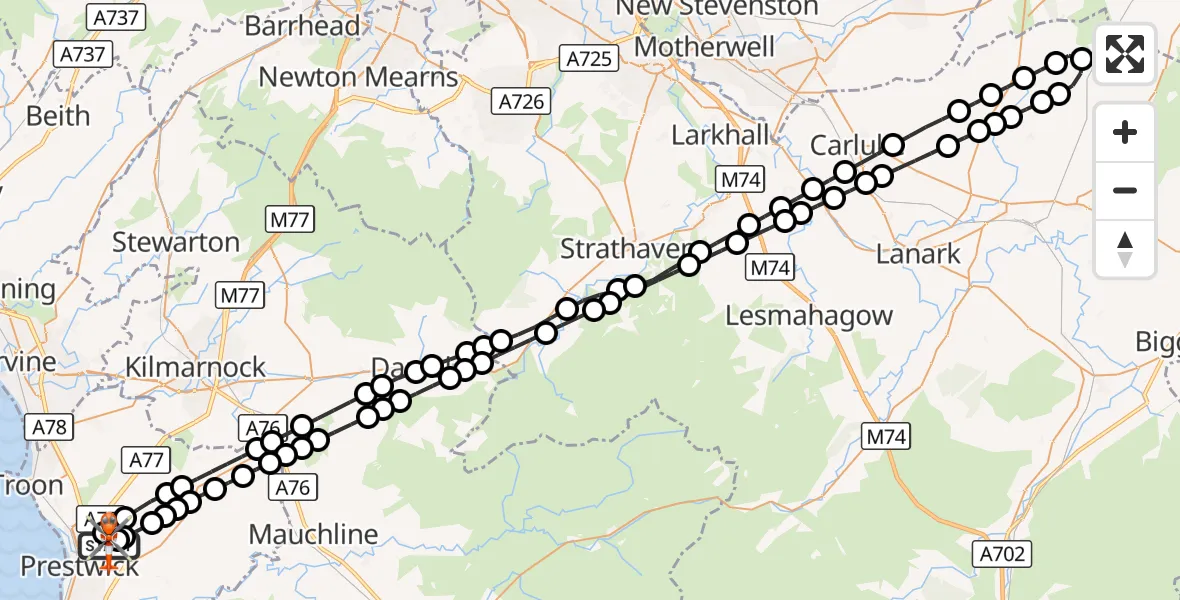 Flight route Coastguard Helicopter Glasgow Prestwick Airport - Glasgow Prestwick Airport, 13 September 2026, 11:40