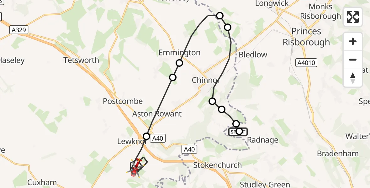Flight route Air Ambulance Helicopter Chinnor - Lewknor, 13 September 2026, 11:43