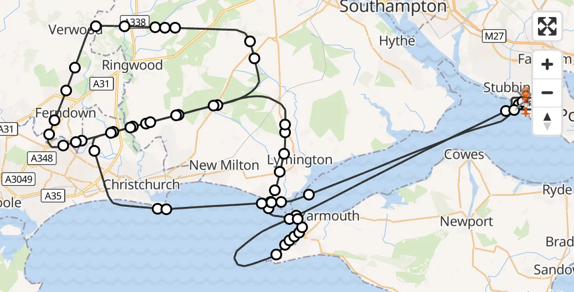 Flight route Coastguard Helicopter Solent Airport - Solent Airport, 13 September 2026, 11:54
