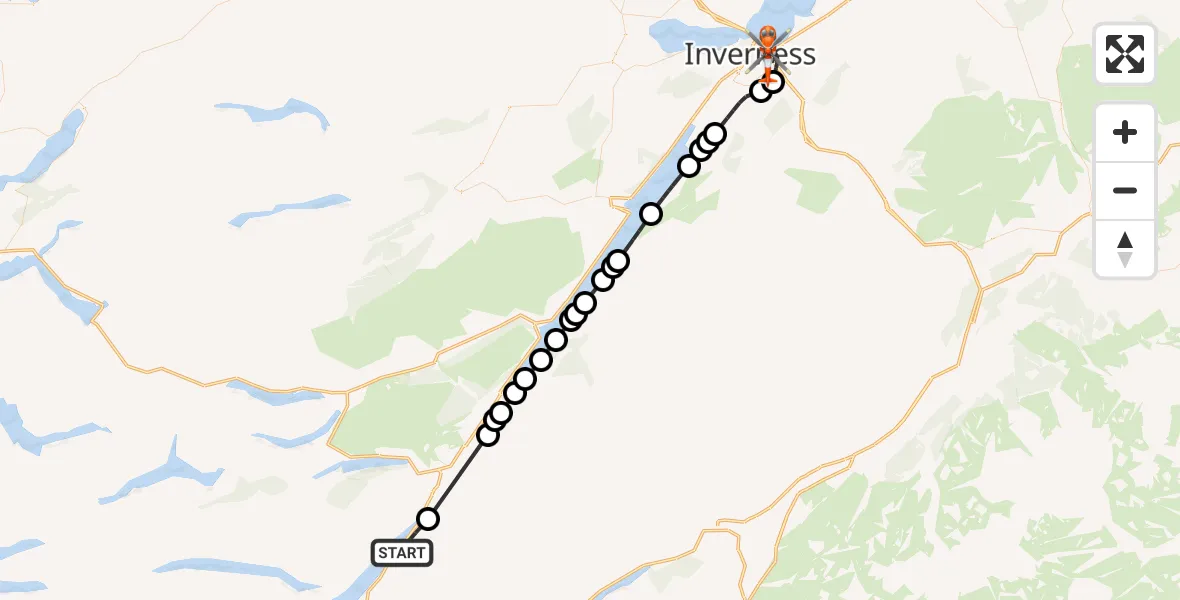 Flight route Coastguard Helicopter Highland - Inverness, 13 September 2026, 11:55