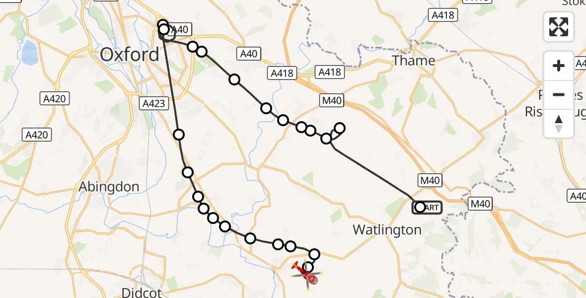 Flight route Air Ambulance Helicopter Lewknor - RAF Benson, 13 September 2026, 11:57