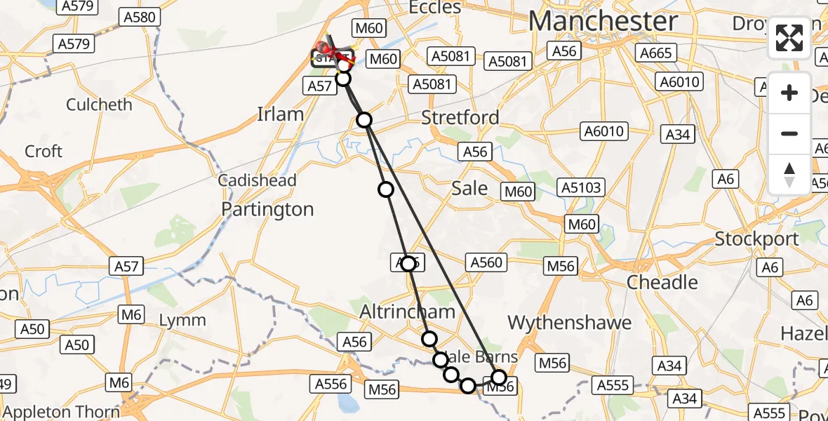 Flight route Air Ambulance Helicopter Manchester Barton Aerodrome - Manchester Barton Aerodrome, 13 September 2026, 11:58