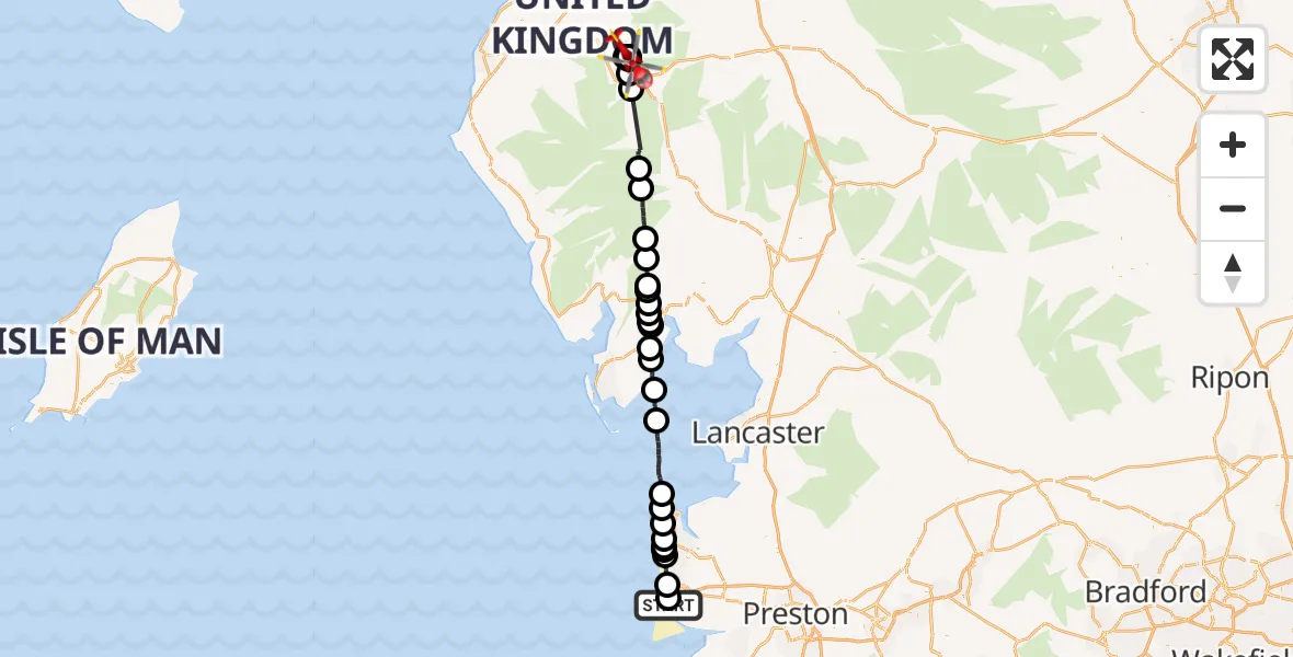 Flight route Air Ambulance Helicopter Blackpool Airport - Underskiddaw, 13 September 2026, 11:59