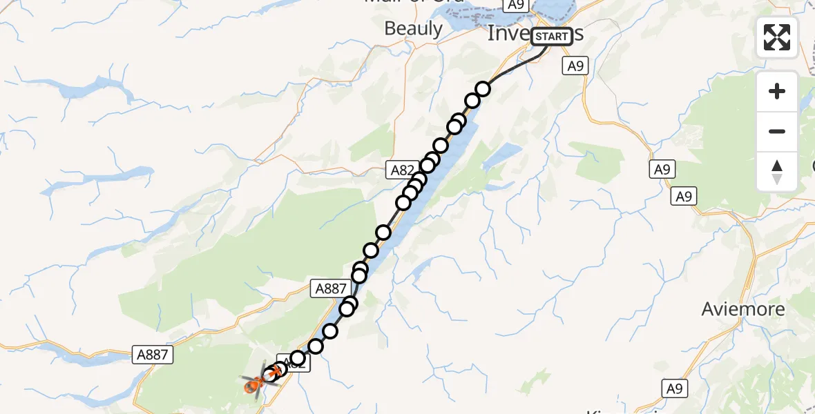Flight route Coastguard Helicopter Inverness - Highland, 13 September 2026, 12:17
