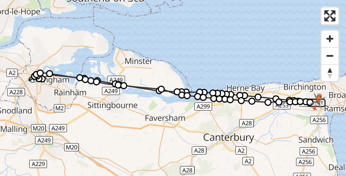 Flight route Coastguard Helicopter Manston Airport - Manston Airport, 13 September 2026, 12:43