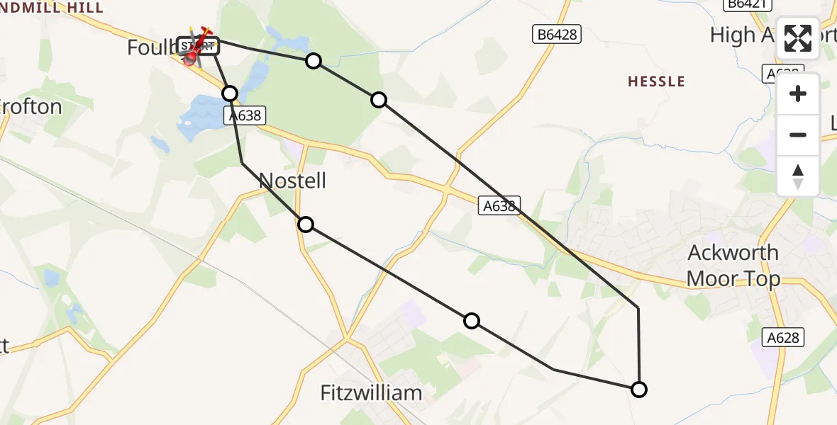 Flight route Air Ambulance Helicopter YAA Nostell Helicopter Port - YAA Nostell Helicopter Port, 13 September 2026, 12:55