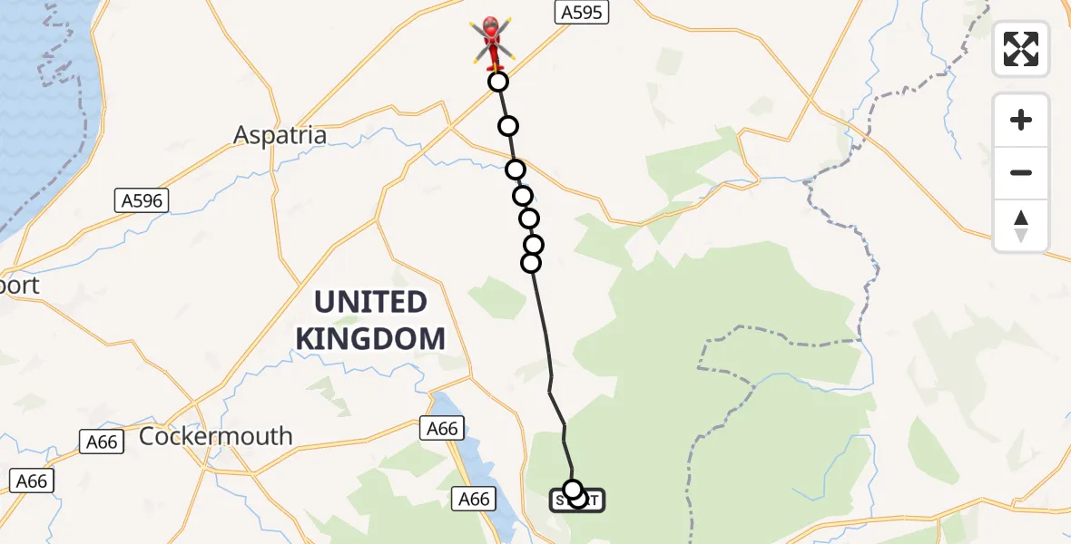 Flight route Air Ambulance Helicopter Bassenthwaite - Waverton, 13 September 2026, 13:02