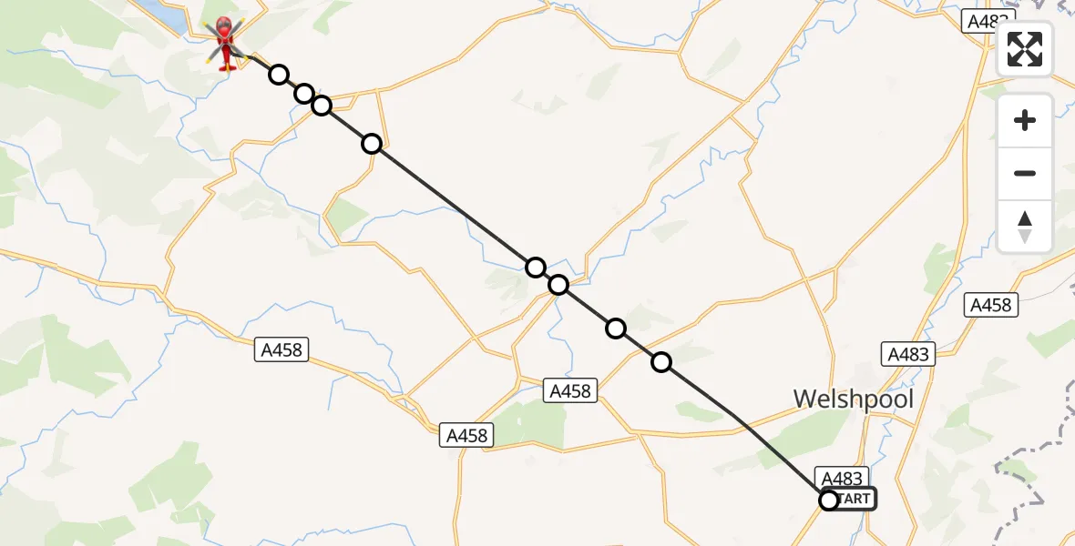 Flight route Air Ambulance Helicopter Welshpool Airport - Abertridwr, 13 September 2026, 13:08
