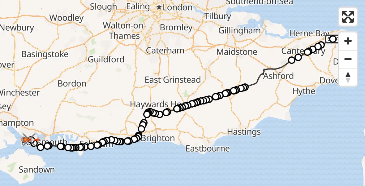 Flight route Coastguard Helicopter Manston Airport - Solent Airport, 13 September 2026, 13:39