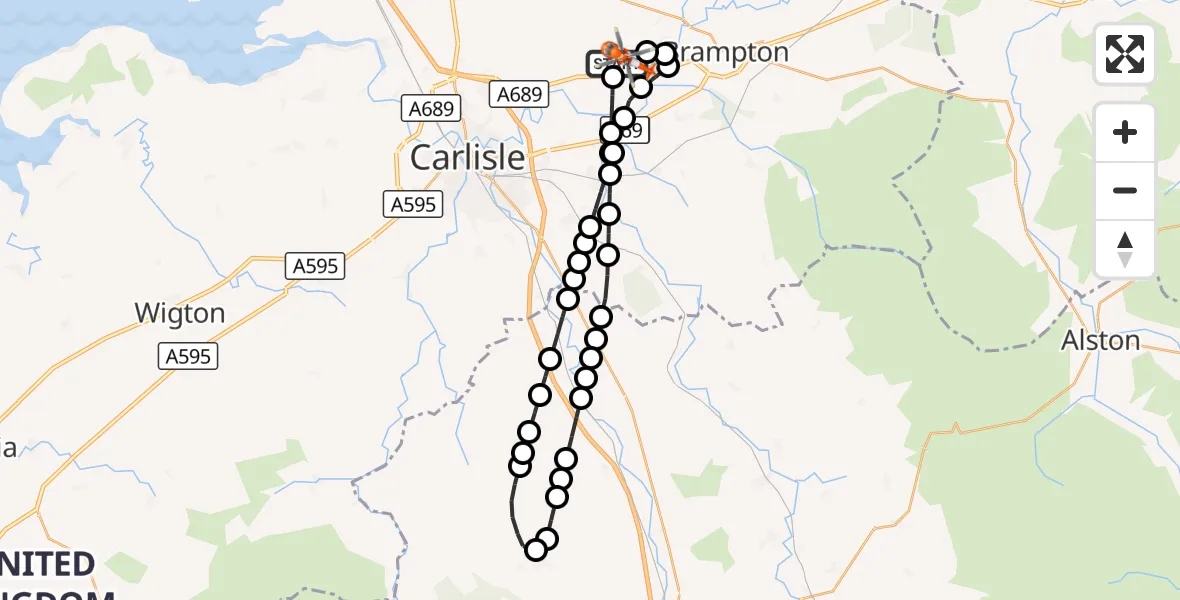 Flight route Coastguard Helicopter Carlisle Lake District Airport - Carlisle Lake District Airport, 13 September 2026, 14:22
