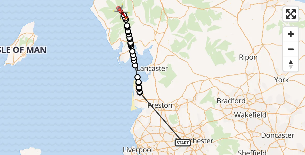 Flight route Air Ambulance Helicopter Manchester Barton Aerodrome - Borrowdale, 13 September 2026, 15:19
