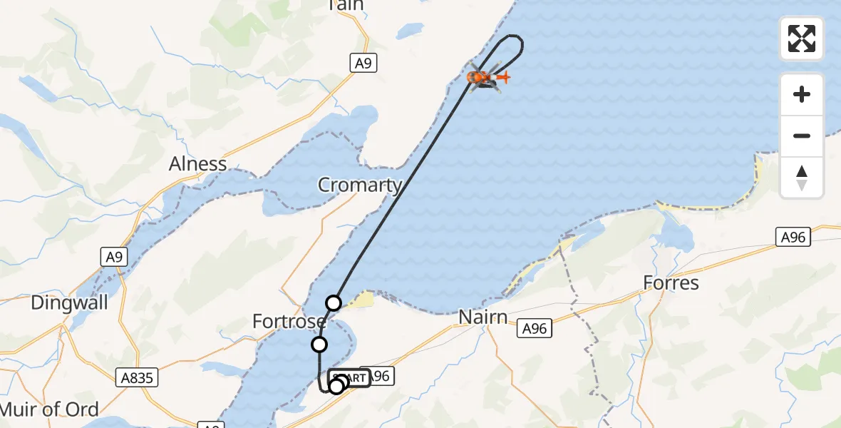 Flight route Coastguard Helicopter Inverness Airport - North Sea, 13 September 2026, 15:32