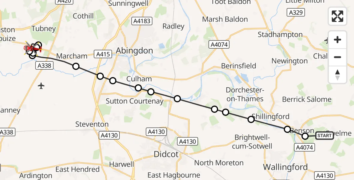 Flight route Air Ambulance Helicopter RAF Benson - Fyfield, 13 September 2026, 15:52