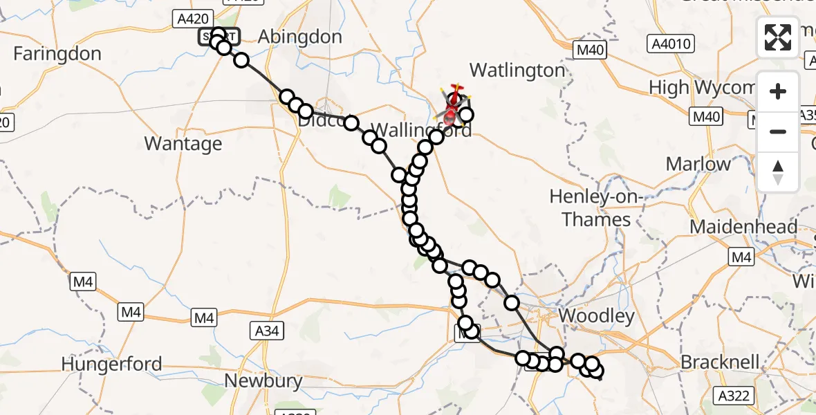 Flight route Air Ambulance Helicopter Vale of White Horse - RAF Benson, 13 September 2026, 16:44