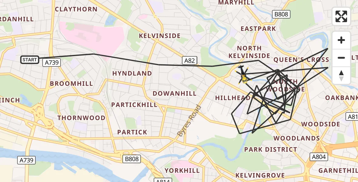 Flight route Police Helicopter Glasgow - Glasgow, 13 September 2026, 17:16