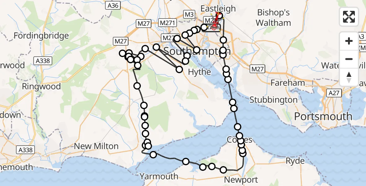 Flight route Air Ambulance Helicopter Mansbridge - Southampton Airport, 13 September 2026, 17:24