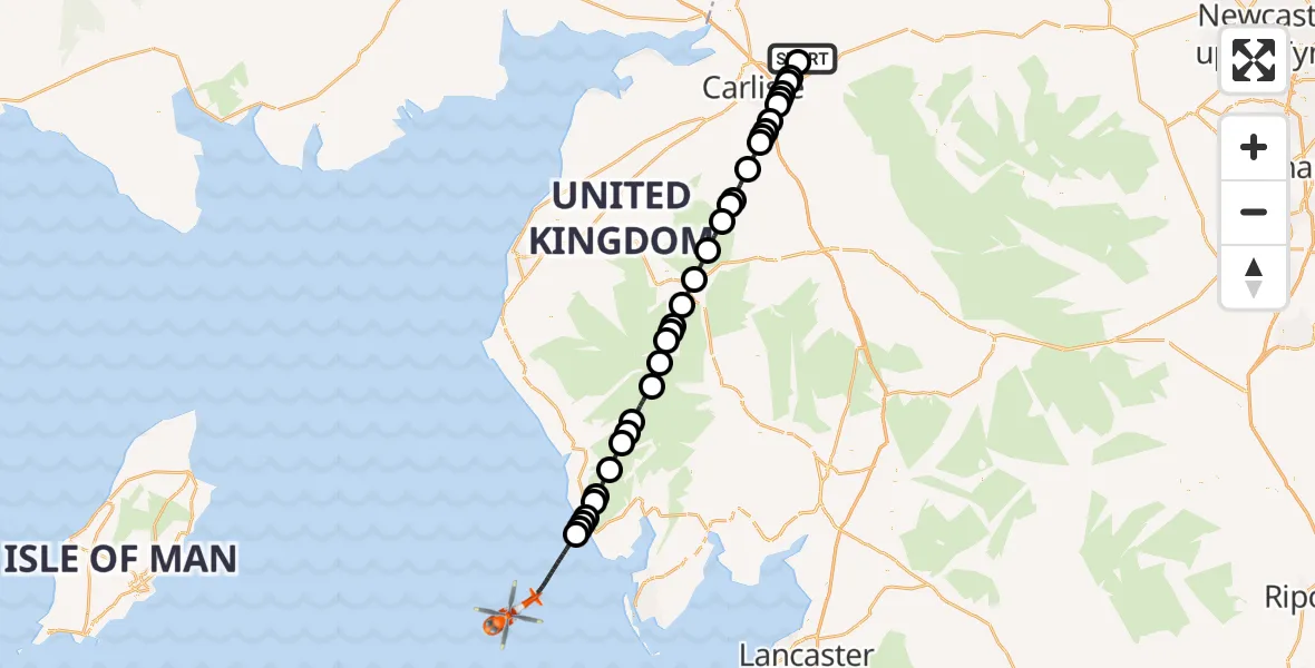 Flight route Coastguard Helicopter Carlisle Lake District Airport - Irish Sea, 13 September 2026, 18:36