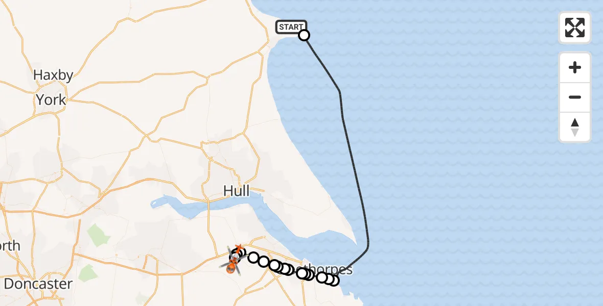 Flight route Coastguard Helicopter Flamborough - Humberside Airport, 13 September 2026, 19:24