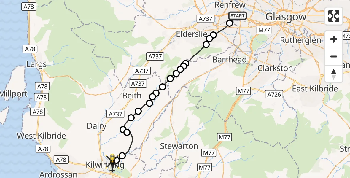 Flight route Police Helicopter Renfrew - Kilwinning, 13 September 2026, 20:07