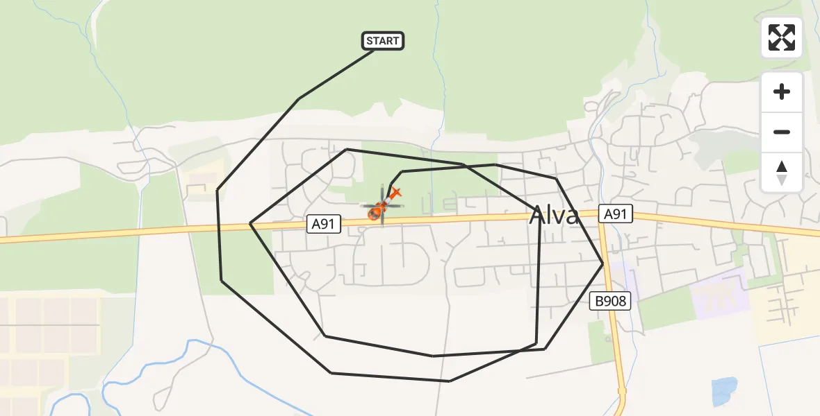 Flight route Coastguard Helicopter Alva - Alva, 13 September 2026, 22:38