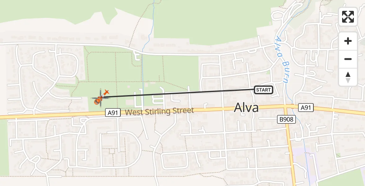 Flight route Coastguard Helicopter Alva - Alva, 13 September 2026, 22:47