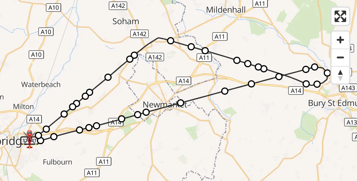 Flight route Air Ambulance Helicopter Cambridge City Airport - Cambridge City Airport, 14 September 2026, 07:34