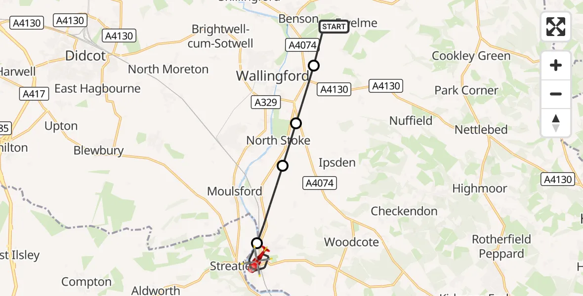 Flight route Air Ambulance Helicopter RAF Benson - Goring-on-Thames, 14 September 2026, 07:54