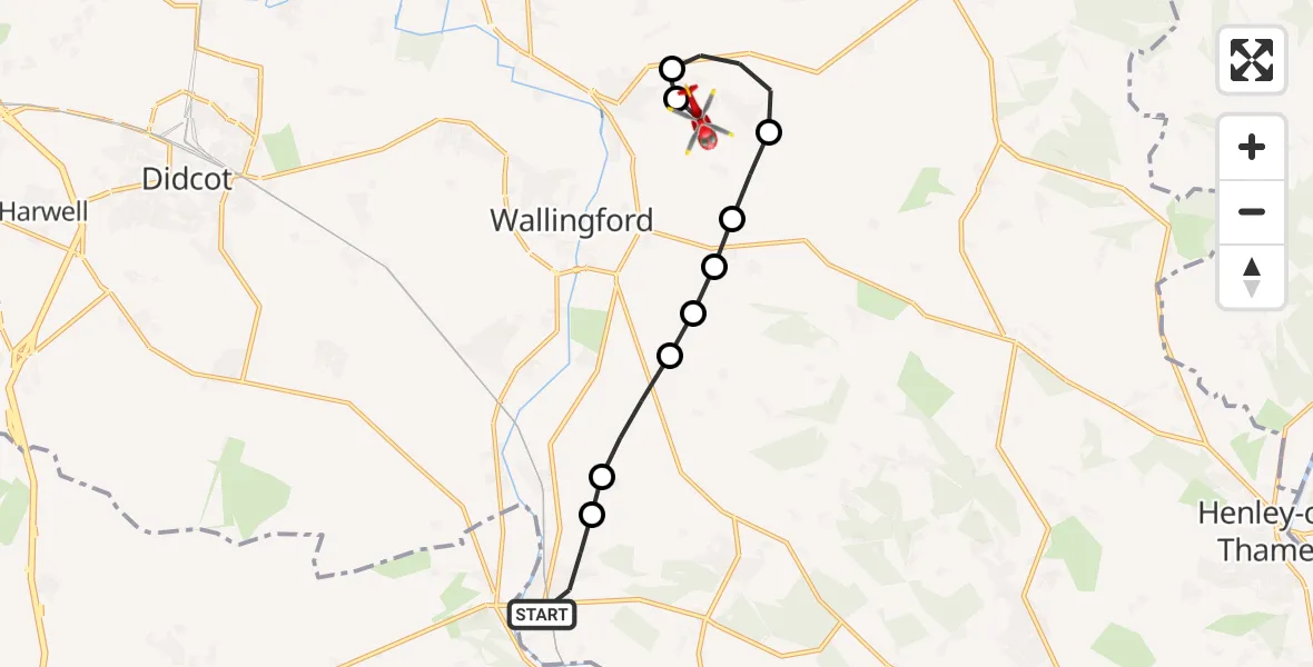 Flight route Air Ambulance Helicopter Goring-on-Thames - RAF Benson, 14 September 2026, 09:35