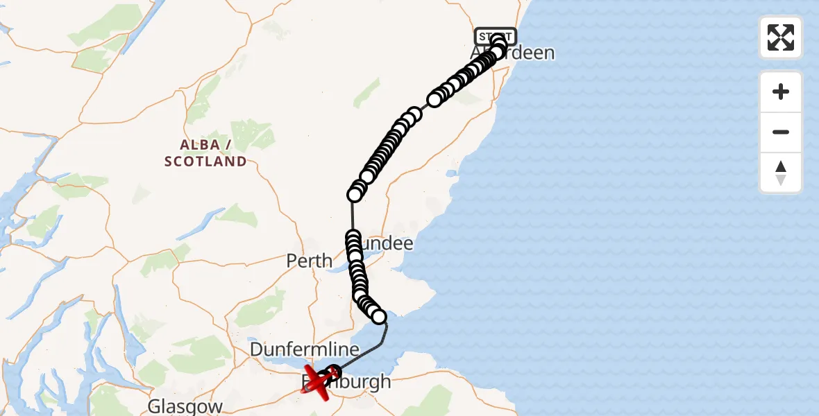Flight route Air Ambulance Aircraft Aberdeen International Airport - Edinburgh Airport, 14 September 2026, 09:51