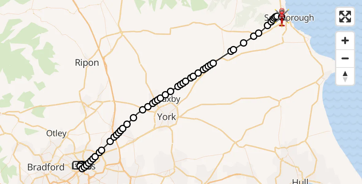 Flight route Air Ambulance Helicopter Woodhouse - Scarborough, 14 September 2026, 10:38