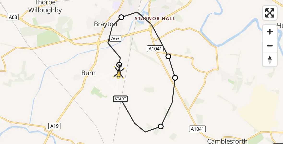 Flight route Police Helicopter Burn - Burn Airfield, 14 September 2026, 11:07
