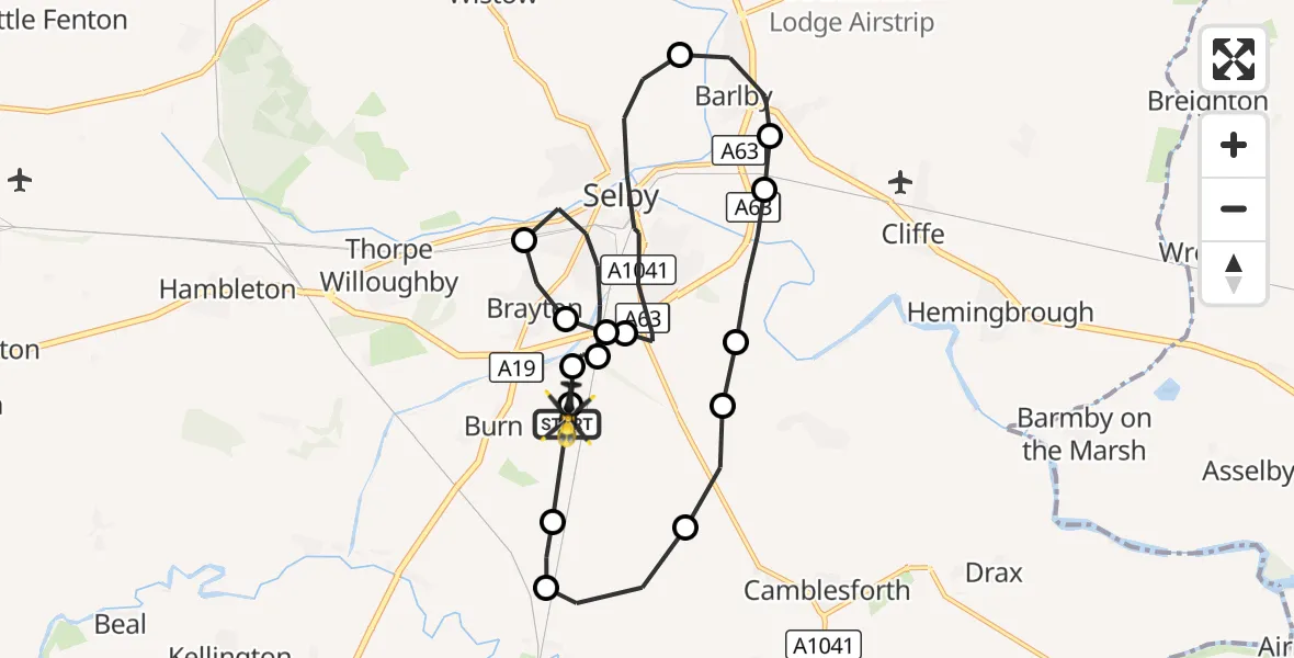 Flight route Police Helicopter Burn Airfield - Burn, 14 September 2026, 11:11