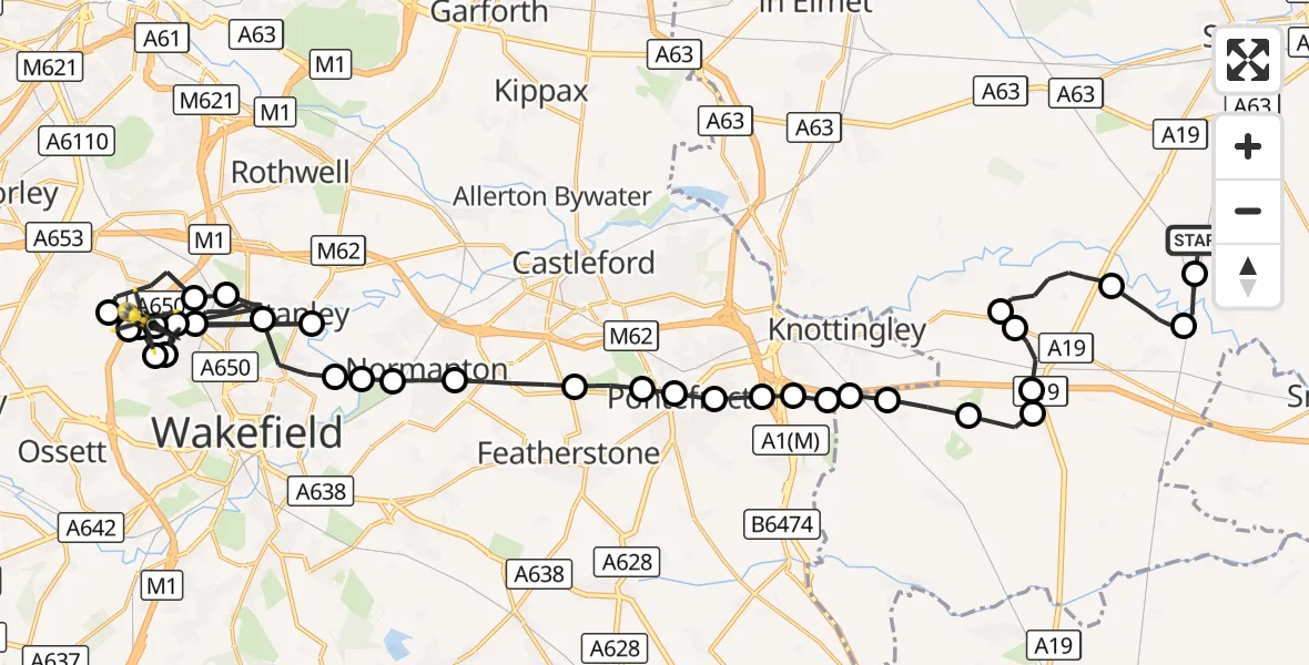 Flight route Police Helicopter Burn - East Ardsley, 14 September 2026, 11:29