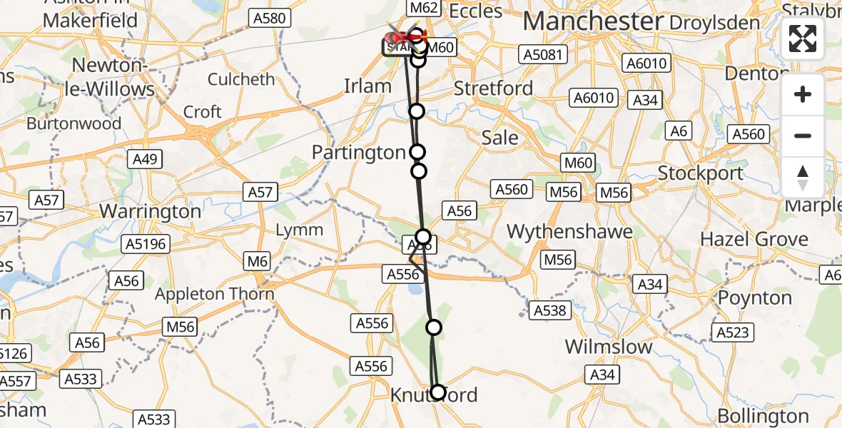 Flight route Air Ambulance Helicopter Manchester Barton Aerodrome - Manchester Barton Aerodrome, 14 September 2026, 12:21