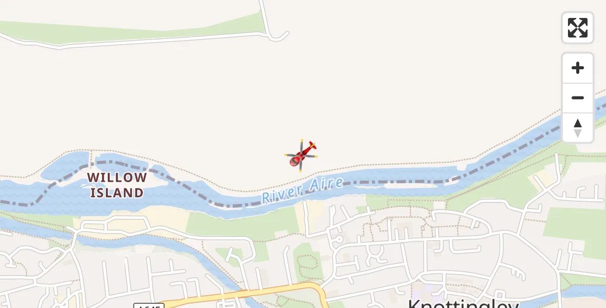 Flight route Air Ambulance Helicopter Knottingley - Knottingley, 14 September 2026, 12:37