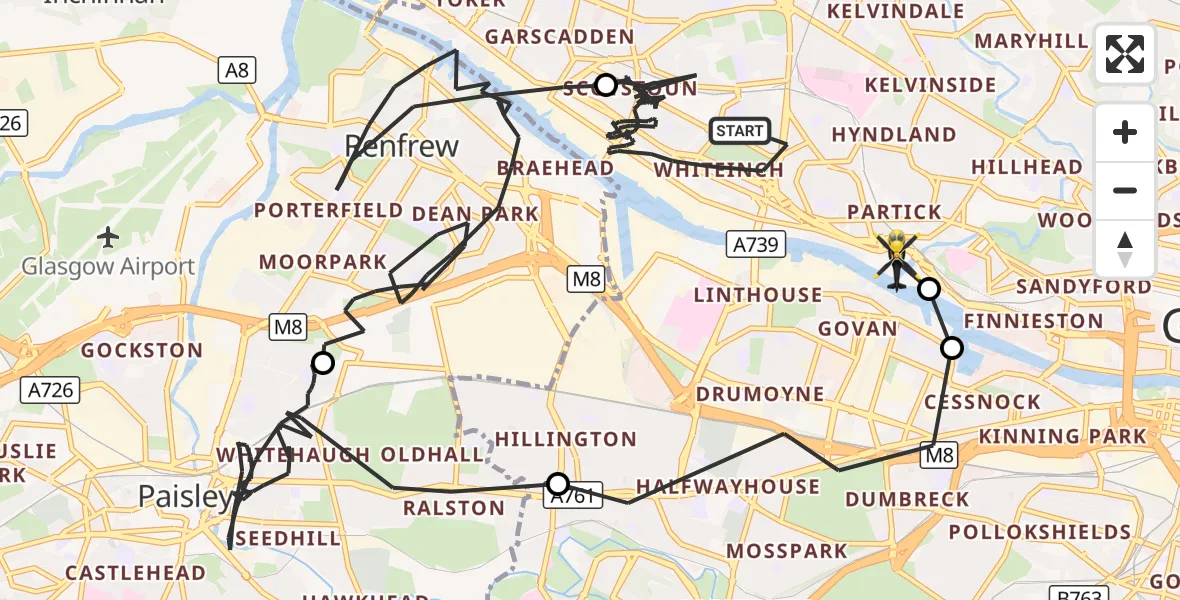 Flight route Police Helicopter Glasgow - Glasgow, 14 September 2026, 12:44