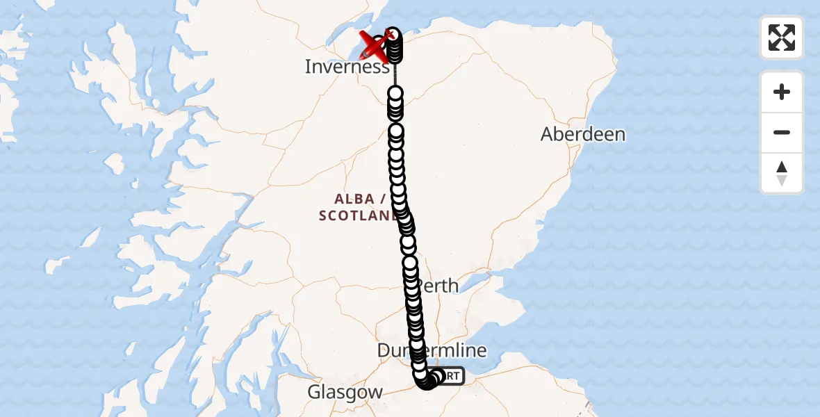 Flight route Air Ambulance Aircraft Edinburgh Airport - Highland, 14 September 2026, 13:32