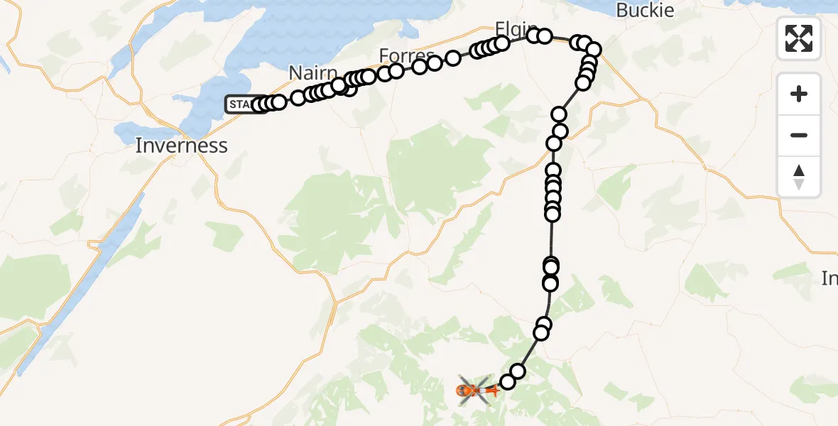 Flight route Coastguard Helicopter Inverness Airport - Coire Odhar, 14 September 2026, 13:36