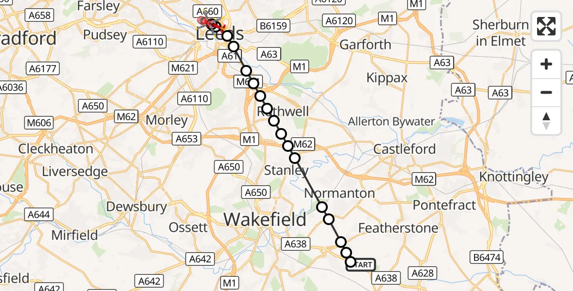 Flight route Air Ambulance Helicopter YAA Nostell Helicopter Port - Burley, 14 September 2026, 14:01