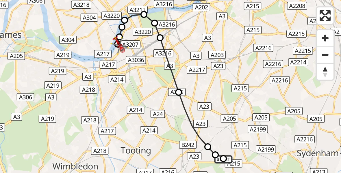 Flight route Air Ambulance Helicopter West Norwood - London Heliport, 14 September 2026, 14:37