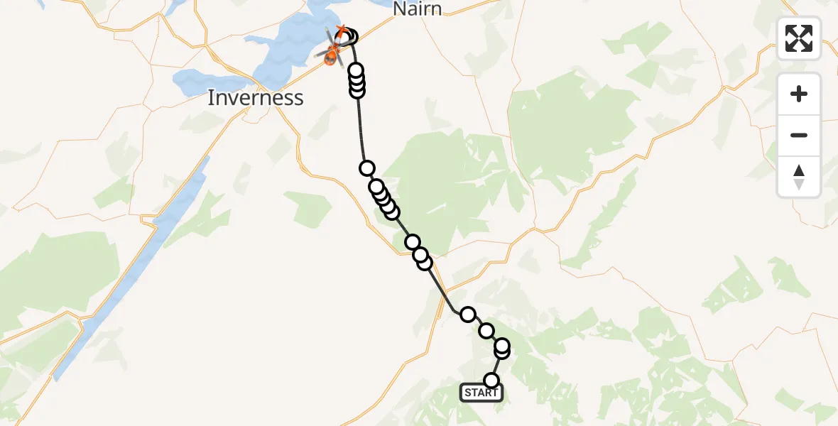Flight route Coastguard Helicopter Rothiemurchus Lodge - Inverness Airport, 14 September 2026, 14:59