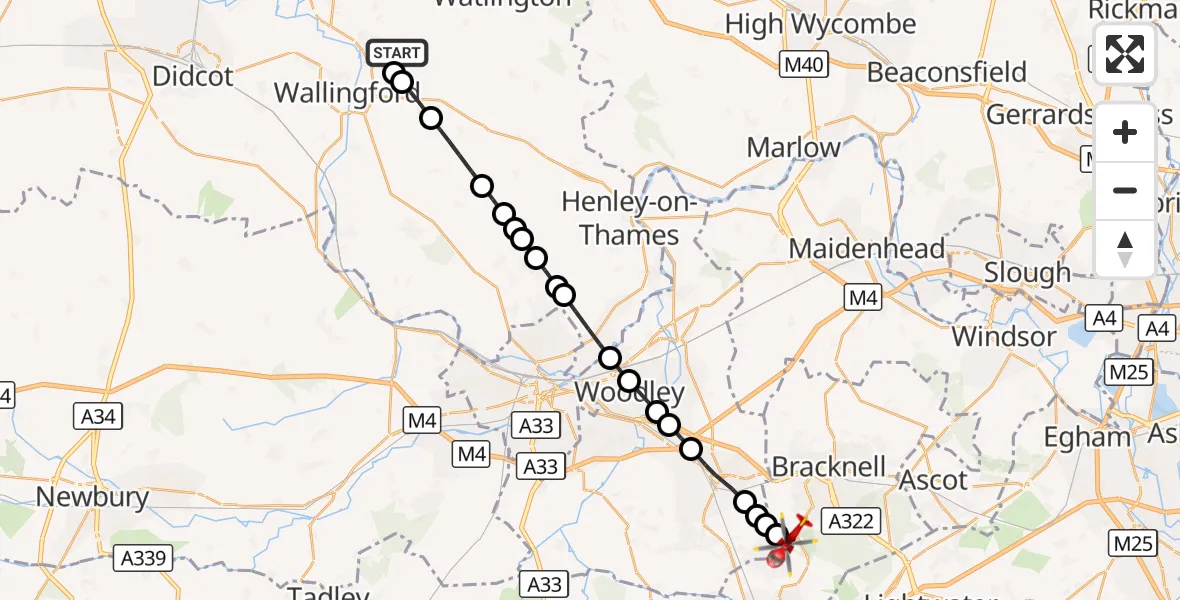 Flight route Air Ambulance Helicopter RAF Benson - Buckler's Park, 14 September 2026, 15:51