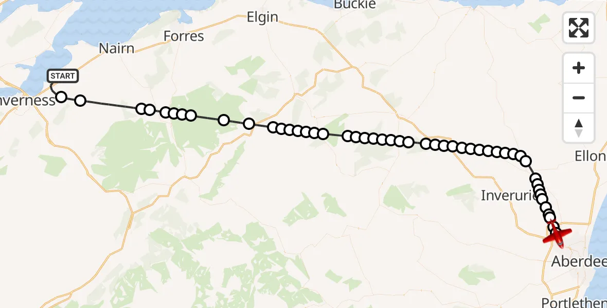 Flight route Air Ambulance Aircraft Inverness - Aberdeen International Airport, 14 September 2026, 16:19