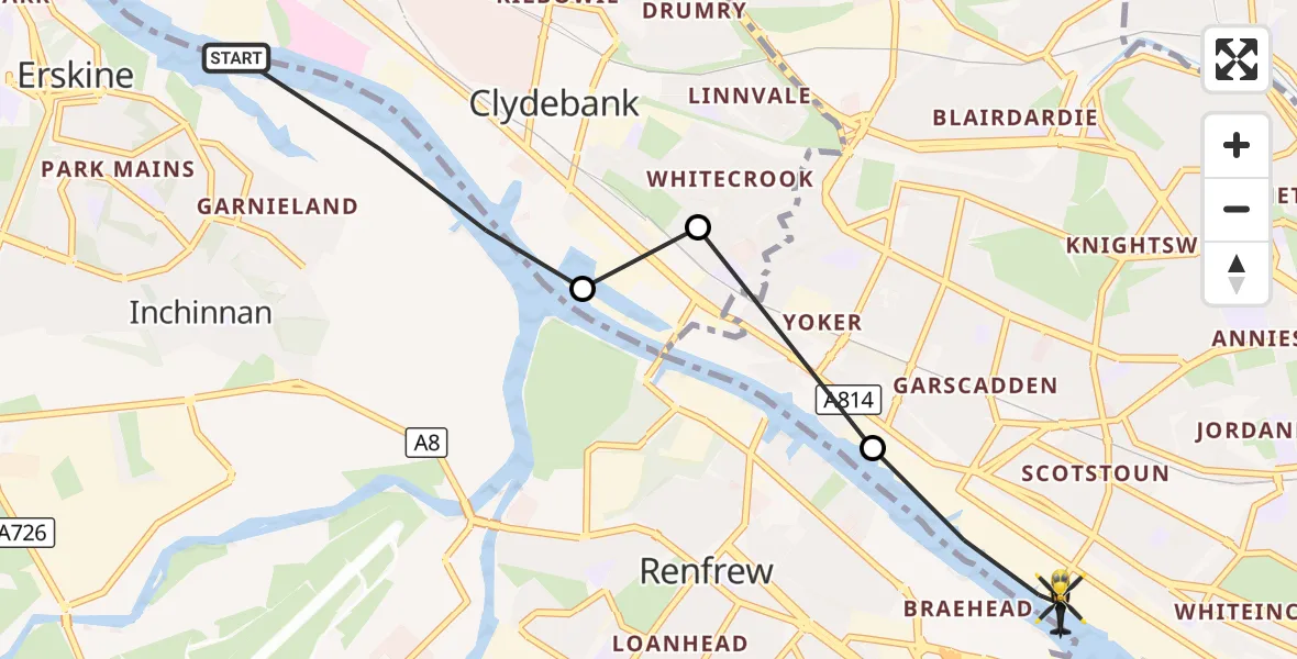 Flight route Police Helicopter Clydebank - Glasgow, 14 September 2026, 17:21