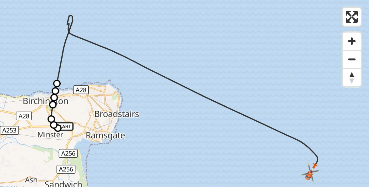 Flight route Coastguard Helicopter Manston Airport - North Sea, 14 September 2026, 18:30