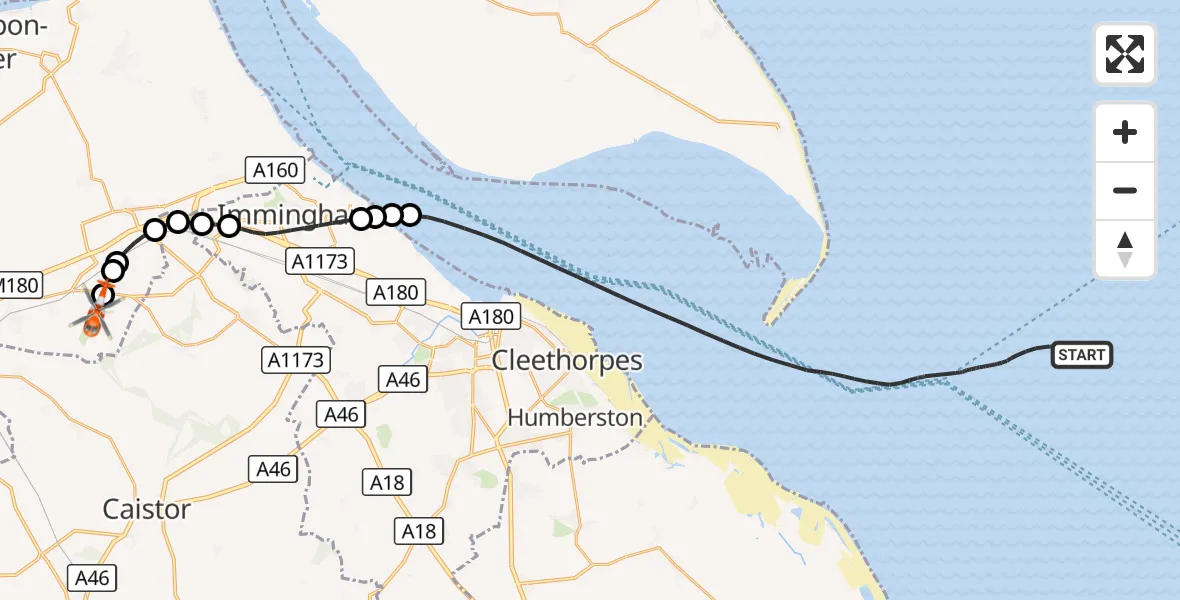 Flight route Coastguard Helicopter North Sea - Humberside Airport, 14 September 2026, 19:43